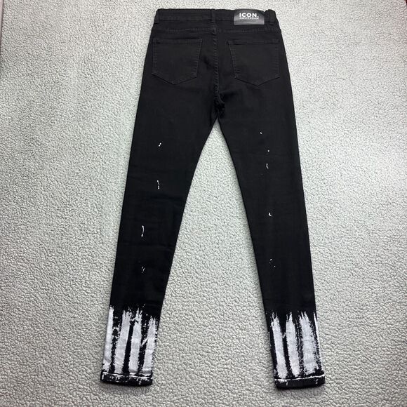 Mens Icon Amsterdam Jeans Black Denim Skinny Slim Fit Straight Leg W30 x L30 - Picture 4 of 7